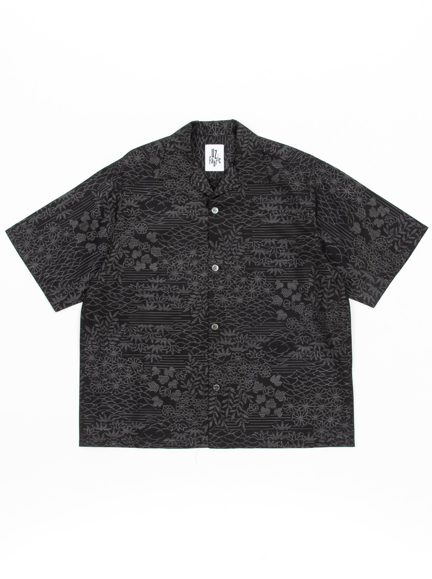 植物柄・大島紬｜半袖ハオリシャツ_L – UZ Fabric